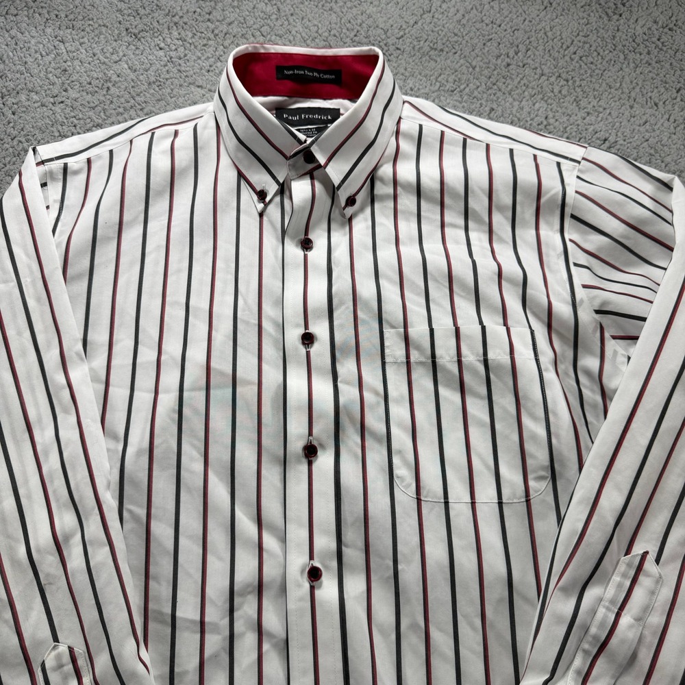 Paul Fredrick Mens 16.5 x 34 Tailored Fit Non-Iron Cotton Striped Dress Shirt